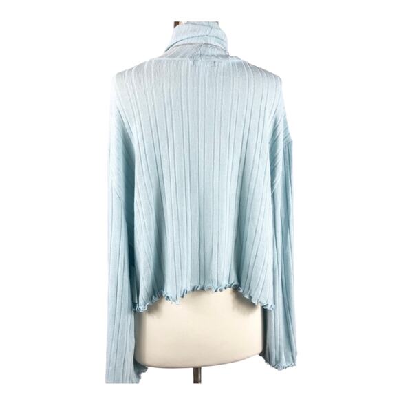 NORDSTROM ABOUND Ribbed Turtleneck Knit Sweater Lettuce Hem Long Sleeves Blue XL - Picture 4 of 9